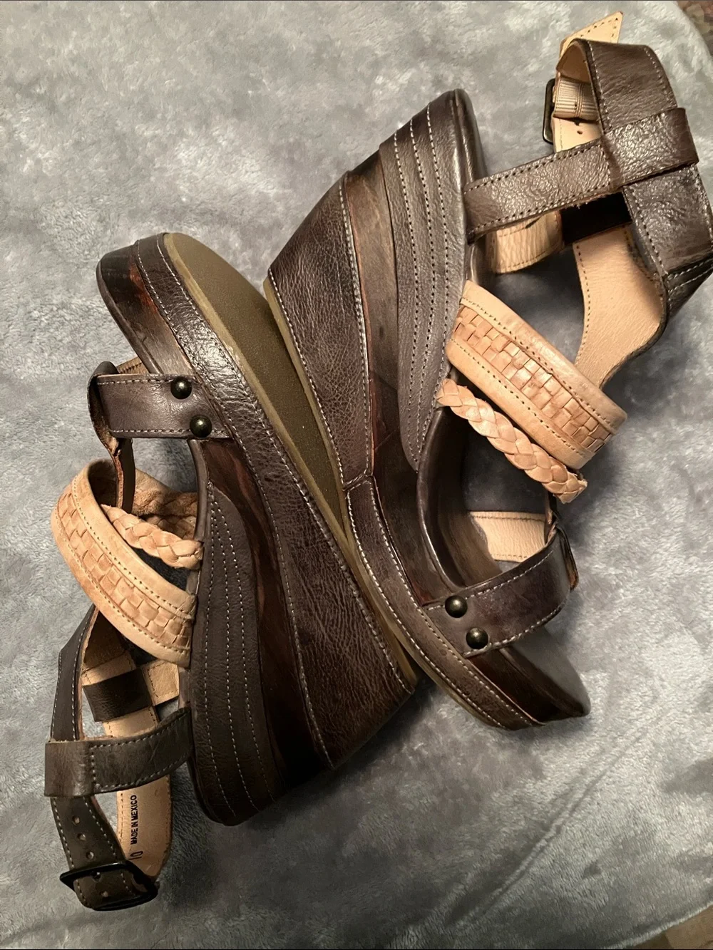 Bed Stu Jaslyn Women's Brown Leather Braided Strap Platform Wedge Sandals Sz 10